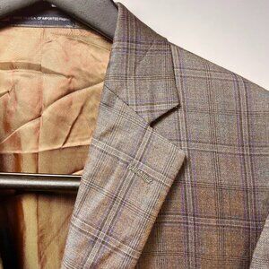 NWT Walter Morton/Hickey Freeman Men's 40R, Brown/blue Plaid,100% Wool Suit USA